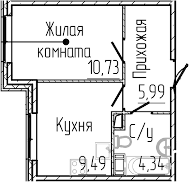 1-комнатная квартира 30.55 м², 1/8 эт., ЖК «SERTOLOVO PARK»